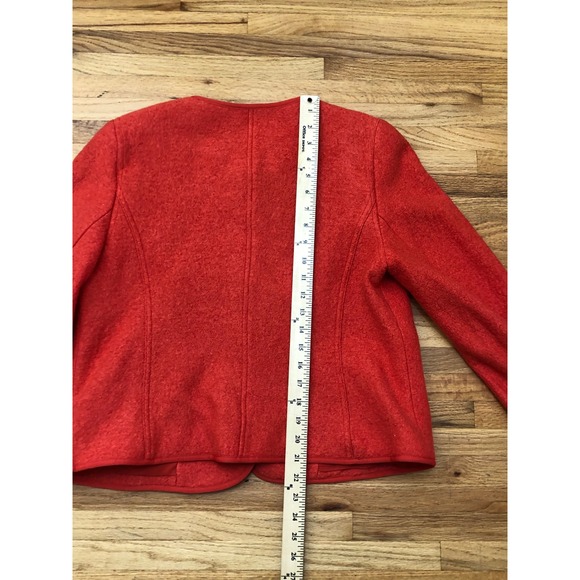 Talbots Women's Orange Boucle Ladies Collarless Wool Blend Jacket Gold Buttons - Picture 7 of 11